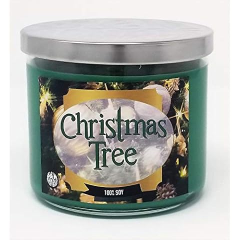 Clearance Priced ~ Christmas Tree Scented Soy Candle ~14.5oz Glass 3 Wick Xmas Candle ~ 80 Hour Burn Time ~ Aromatherapy Soy Candles ~ Made in USA by S&M Candle Factory Cover
