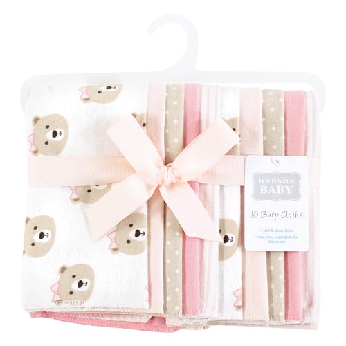 Image of Hudson Baby Unisex Baby Flannel Burp Cloth 10pk, Pink Taupe Bear, One Size