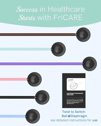 Image of FriCARE Dual Head Stethoscope - Stethoscopes for Nurses, Medical Nursing Students, Paramedics /EMT /LVN /VNA Backup Estetoscopio, Pale Mint Tube, Matte Black Finish Chestpiece