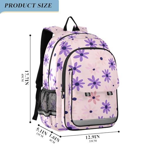kids sport backpack 8-12： large capacity bookbag for women in assorted colors - simple Purple daisy pastel pink background2