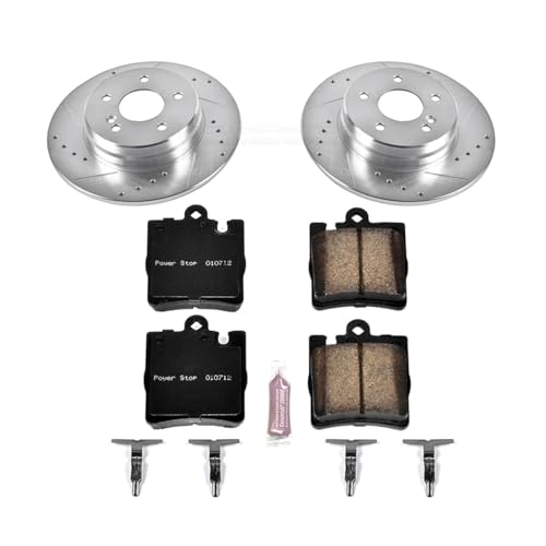 Image of PowerStop Rear Brake Kit for Mercedes-Benz CLK430 2000-03 - Drilled and Slotted Disc Rotors with Carbon-Fiber Ceramic Brake Pads Replacement, K6697