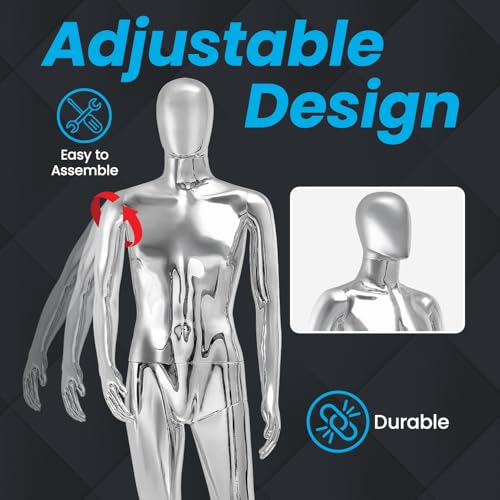 Male Mannequin - Premium Quality Construction, Detailed Dimensions for Realistic Proportions, Sturdy, Durable, and Secure, Versatile Display for Various Clothing Styles, Silver by Topmaster - Image 3