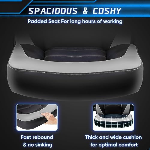OLIXIS Computer Gaming Desk Chair - Big and Tall Ergonomic Comfy Lumbar Support with Flip-up Armrest and 360° Swivel Wheels, PU Leather Height Adjustable Video Game, for Home and Office, Grey