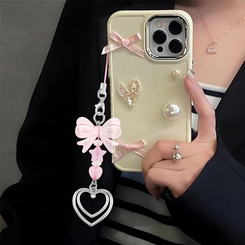 3 Pack Aesthetic Phone Charms Pink Butterfly Heart Shape Phone Charm Cute Phone Charm Y2K Cell Phone Charms for Phone Bag Purse Backpack Camera Decor