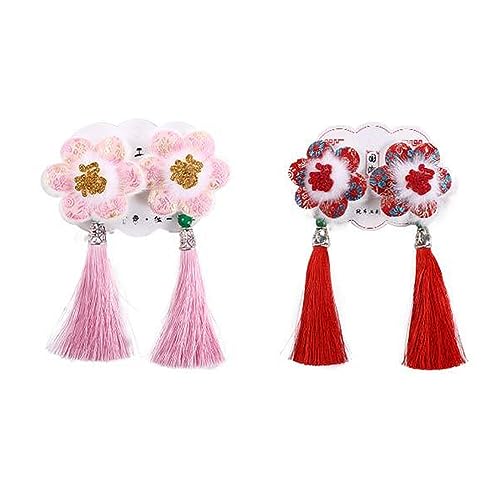 Fermaglio Per Capelli In Stile Cinese Con Fiore E Nappa, Ornamento Per Capelli Rosso Per Capodanno