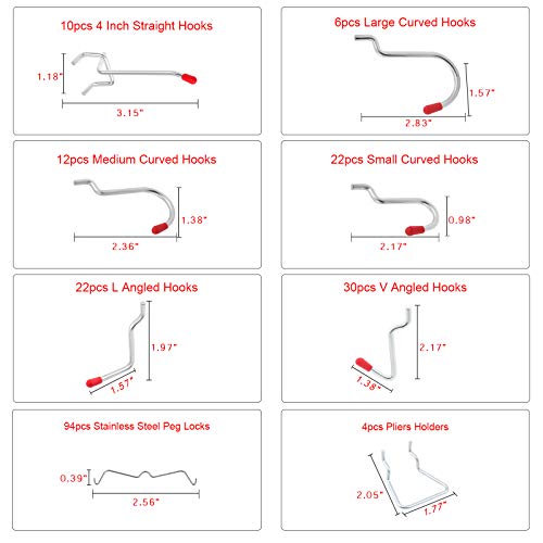 Knpwer 230Stk Stecktafel Regal Set, Stecktafel Haken, Zubehör, Stecktafel Haken Sortiment mit Stecktafel Behältern,Steckschlössern, zum Organisieren verschiedener Werkzeuge