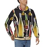EdWal Sudadera con capucha para hombre con estampado de copas de cóctel y botellas de vino, con cremallera completa, manga larga, cálida, Negro, 3XL