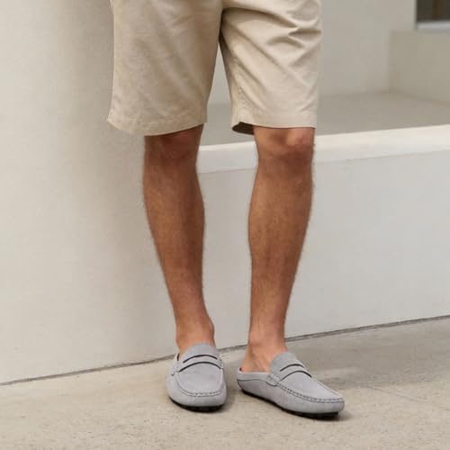 Image of Go Tour Mens Handmade Suede Leather Mules Clog Slippers Breathable Leather Slip on Shoes Casual Loafers