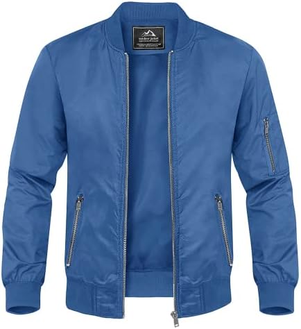 MAGCOMSEN Mens Windbreaker Camping Coats Baseball Jackets Classic Bomber Coat Durable Lightweight Jackets Spring Summer Coat Outdoor Casual Windproof Jackets with Zip Pockets, Blue
