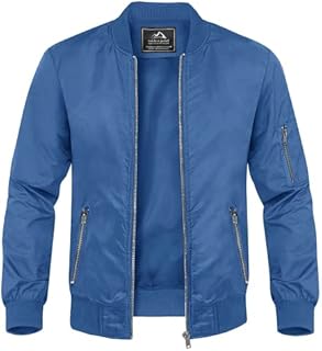 MAGCOMSEN Mens Windbreaker Camping Coats Baseball Jackets Classic Bomber Coat Durable Lightweight Jackets Spring Summer Coat Outdoor Casual Windproof Jackets with Zip Pockets, Blue