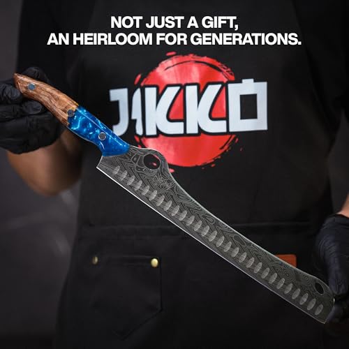 Jikko® SteelFang Edition – Japanese Brisket Knife 12" with Olive Wood & Blue Epoxy Handle | Premium Butcher & Carving Knife for Meat, BBQ, and Brisket Slicing – Ultra Sharp Stainless Steel Blade by Jikko - Image 8