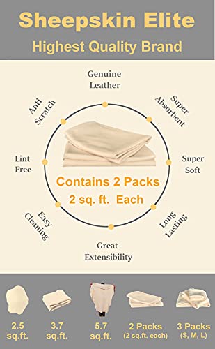 Sheepskin Elite Chamois Drying Cloth Car Drying Towel Real Leather Super Absorbent Fast Drying Natural Chamois Car Wash Cloth Accessory (2 Sq Each, 4 Sq Ft In Total) #TOP1