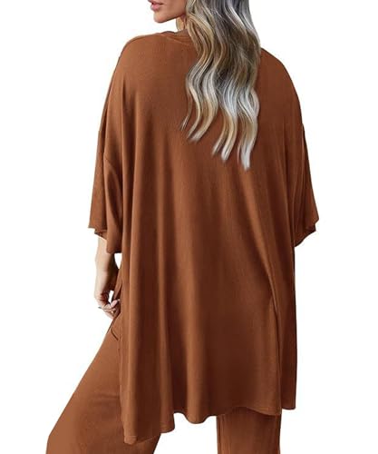 Women's Short Sleeve Tops and Long Pants Pajamas Soft Comfy 2 Piece Lounge Sets2