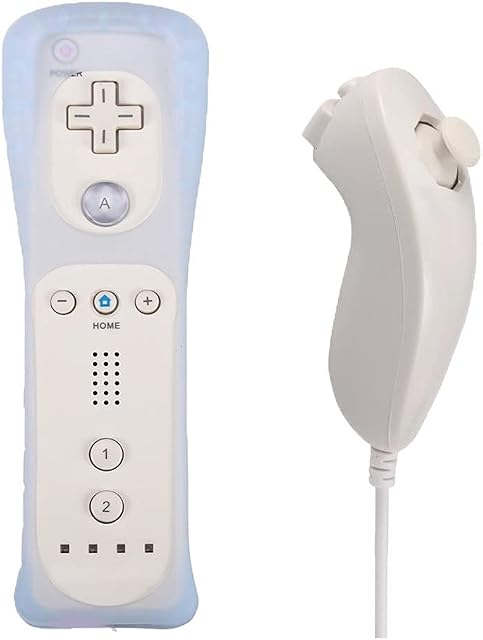 Poulep 2 Packs Gesture Controller and Nunchuck Joystick with Silicone Case for Wii Wii U Gamepad Console (White and White)