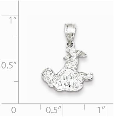 Solid 925 Sterling Silver It's A Girl Charm Pendant - 21mm x 15mm
