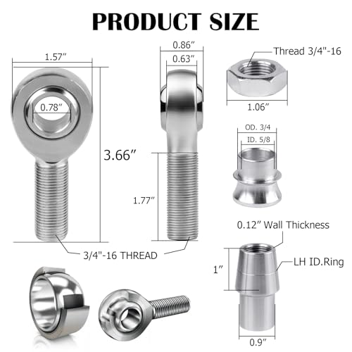 4 Pair 3/4" Heim Joints Rod End Kit | Right & Left Thread | 0.75 Chromoly Heim Joints Suspension Kit | w/Round Tube Adapter Misalignment Spacer Jam Nuts for Steering, Suspension, Traction Bars by YVTCRTCW - Used condition - Image 4