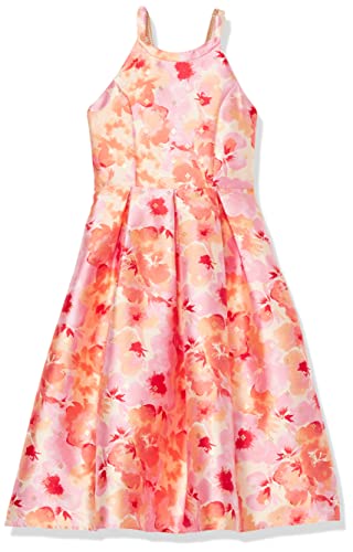 Speechless Girl's Halter Neck Mikado Midi Party Special Occasion Dress, Pink/Coral, 14