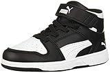 PUMA Unisex-Baby Rebound Layup Hook and Loop Sneaker, Black White, 5 M US Toddler