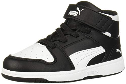 PUMA Unisex-Child Rebound Layup Hook and Loop Sneaker, Black White, 12 M US Little Kid