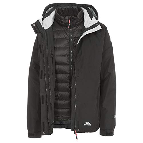 Trespass - Piumino Giacca a Vento da Donna 3-in-1, Donna, 3-in-1 Trailwind, Black, XS