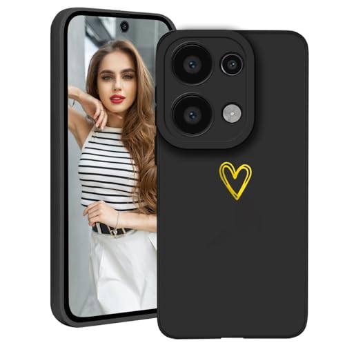 Demnkun Handyhülle für Xiaomi Redmi Note 13 Pro 4G Hülle Silikon Original Weich Slim Leicht TPU Xiaomi Redmi Note 13 Pro 4G Schutzhülle Kameraschutz Stoßfest Case mit Gold Herz Muster Schwarz