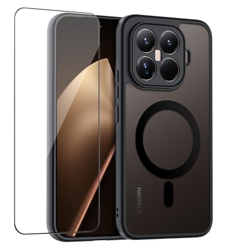 QUIETIP Magnetic Case for Xiaomi 15T Pro with Screen Protector,[Compatible with MagSafe] Translucent Matte Drop Protection Cover,Black