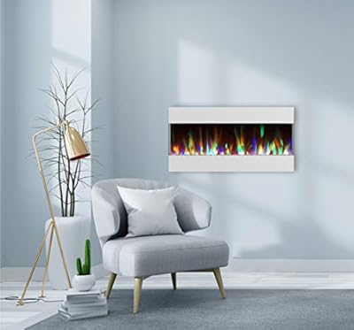 CAMBRIDGE 42 Crystal and LED Color Changing Display, White, CAM42RECWMEF-1WHT Recessed Wall Mounted Electric Fireplace