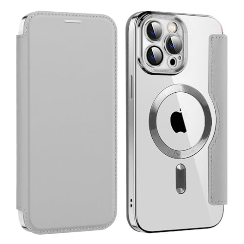 Étui à rabat en cuir transparent antichoc porte-cartes iPhone 14 15 Plus