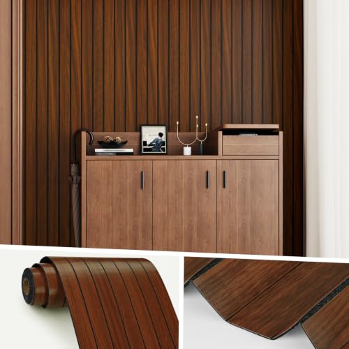 Wallercity Thick 3D Red/Brown Peel & Stick Wood Slat Wall Panels for Walls