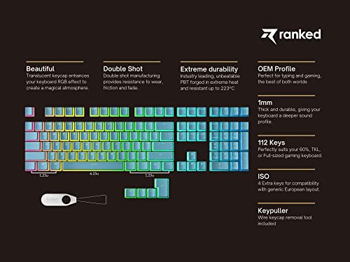 Image of Ranked Pudding PBT Keycaps | 112 Double Shot Translucent ANSI US & ISO Layout | OEM Profile for RGB Mechanical Gaming Keyboard (River Blue)