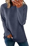 OFEEFAN Sweatshirt for Women Long Sleeve Shirts Fall Tops 2026 Cute Cable Knit Tunic Sweaters Trendy Plus Size Women's Clothing Soft Dusty Blue 3XL