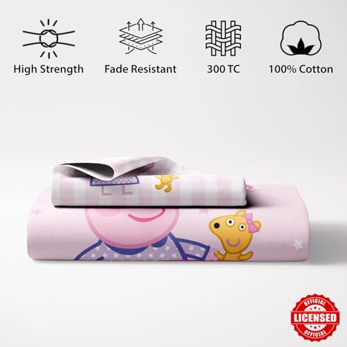 Image of Sassoon Peppa Pig (Sleep) Digital Printed, Cotton Single Bedsheet, 300 TC, 1 Pillow Cover, Fade Resistant, Bedsheet for Kid's Bedroom, (1.50m X 2.35m)