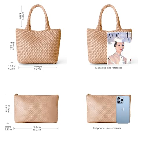 Image of Woven Tote Bag for Women, Fashion Woven Bags for Women Vegan Leather Shoulder Handbags Large Summer Beach Travel Bag