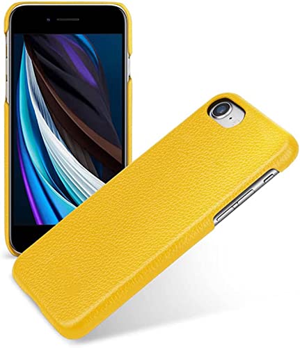 Étui en cuir véritable jaune texture litchi pour Apple iPhone SE 2022