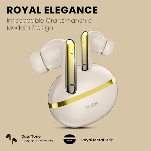 Image of truke Q1 Lite True Wireless in Ear Earbuds, 48H Playtime Ear Buds, Crystal-Clear Calls, Fast Charging, Elegant Royal Design, Bluetooth 5.4, Noise Cancellation, Gaming Mode (Gold)