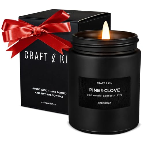 Craft & Kin Premium Pine & Clove Candle | Black Christmas Scented Candles for Home | Christmas Tree Candle | Long Lasting with 45 Hour Burn Time, 7.6oz | Soy Holiday Candles | Aromatherapy at ...