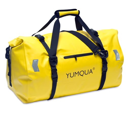 YUMQUA wasserdichte Reisetasche Sporttasche Duffel Dry Bag, zum Kajakfahren Camping Bootfahren Motorradfahren usw, Gelb 55L Wasserfeste Duffle Bag