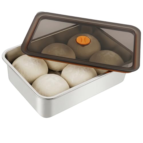 AnefanoozZ Boîte à pizza avec couvercle, en acier inoxydable,La taille est30x21x8.5cm pour pâte à pizza, levain et pâte levée, pour la cuisine récipient...