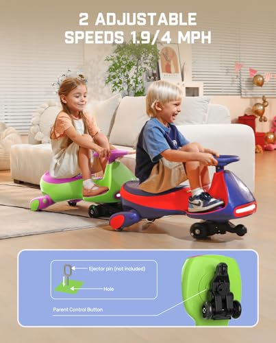 FanttikRide N7 Pro Electric Wiggle Car with Pedal, Rechargeable Battery, CyberWiggle, 2 in 1 Swing Car, 2 Speed, Anti-Rollover, Flashing Wheels, Bluetooth, for Ages 3 and Up, 150 Lbs, Grape Green
