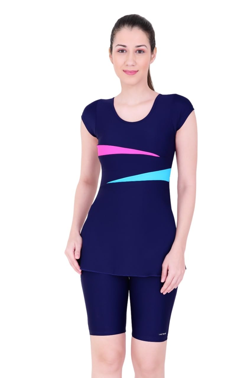 Nylon U Back Padded Swimming Costume for Women Half Sleeves Half Length One-Piece Swimsuits I Swimsuit for Women-image-26