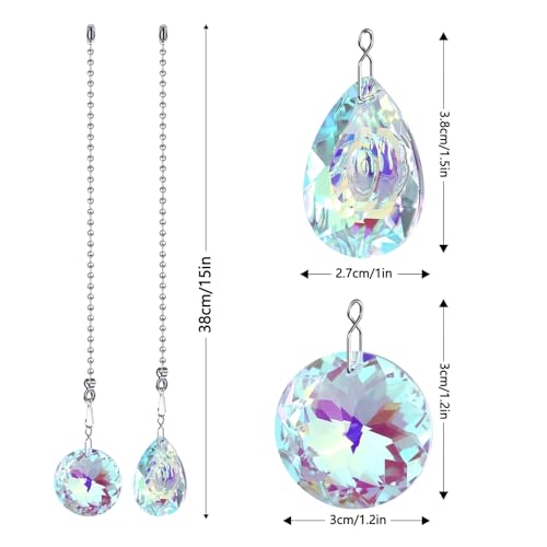 Image of 2Pcs Colorful Glass Ceiling Fan Pull Chain,14in Fan String Suncatcher Pulls Charm Decoration Extension, 3mm Beaded Crystal Chains Extender Ornaments with Connector