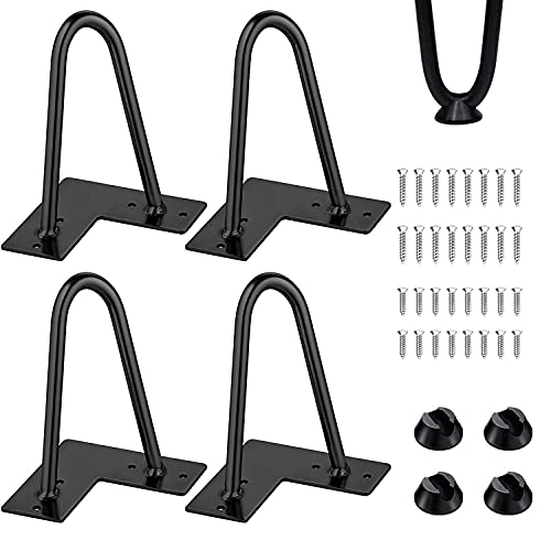Thanaddo 20 cm Hairpin Furniture Legs with 2 Sizes Screws and 4pcs Floor Protectors Heavy Duty Solid Steel 2 Rod Table Legs Modern Home DIY Legs for Cabinet Bench Chair Coffee Table Desk, Black