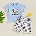 Arvbitana Toddler Baby Boy Hunting Outfit Summer Short Sleeve Mallard Duck T-shirt Checkered Plaid Shorts Two Piece Clothes (A-Blue, 12-18 Months)
