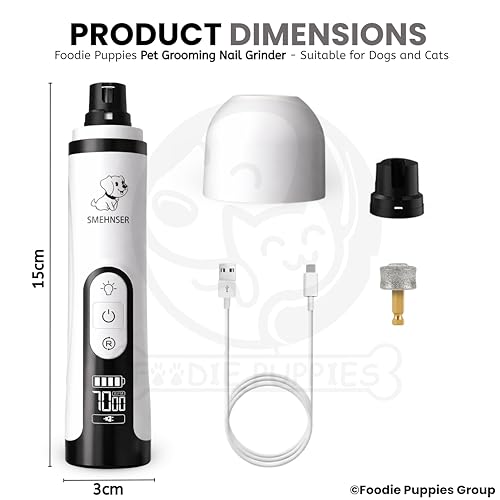 Image of Foodie Puppies Professional Rechargeable Pet Nail Grinder for Dogs & Cats with LED Light & LCD Display, 3 Speed Modes, Low Noise, USB Charging Electric Nail Trimmer for Safe & Easy Grooming at Home
