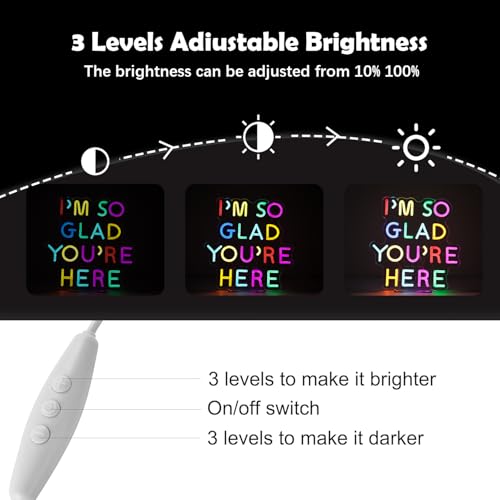 Image of I'm So Glad You're Here Neon Sign for Teachers - Dimmable Multicolor Letter LED Light with Wired Controller, Rainbow Glow Classroom Decor, 12.2x11.8 in, Includes 4 Wall Anchors & 2m USB Cable