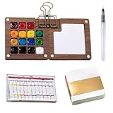 CPRNQY Mini Aquarell Set, Mini Palette, Aquarell Reise Set, Tragbares Watercolor Paint, Malkasten für Maler, Studenten, Malbuch, Pigment und Stift für Outdoor-Künstler Aquarellmaler (15 Gitter)