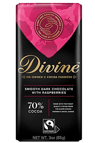 Divine Chocolate Bars - 70% Dark Chocolate with Raspberries -