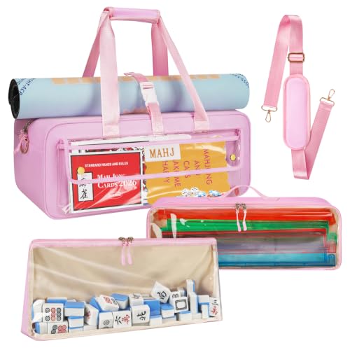 Frjjthchy 3 Pcs American Mahjong Bag Set, Tile Rack Storage Tote Bag, Pink