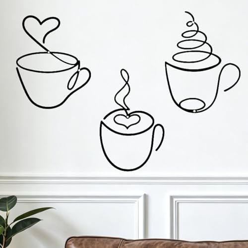 Image of CocCCoon 3pcs Black Wall Art Coffee Cup Metal Wall Art for Kitchen Decorations for Walls,Coffee Bar Hanging Decor Simple Modern Metal Artwork Silhouette Design, to Living Room Or Cafe Hallway Decor