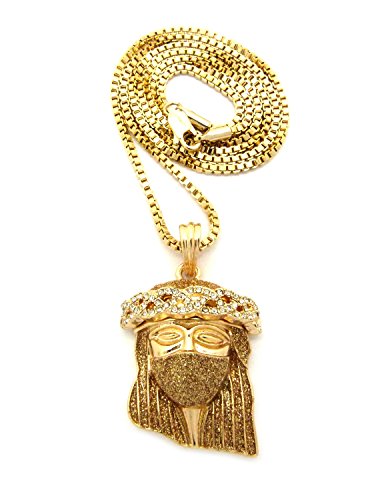 Gold Tone Micro Crown of Thorns Mask Jesus Face Pendant 2mm 24